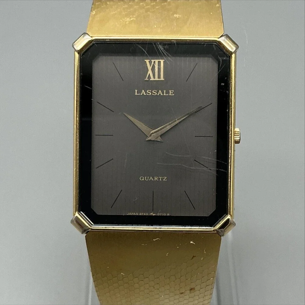 Vintage Lassale Womens Watch 23mm Black Dial Gold Tone 2F50-6009 New Battery 7